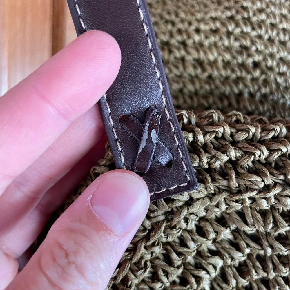 Cappelli Straworld Olive Green Woven Raffia Backpack Brown Faux Leather Trim